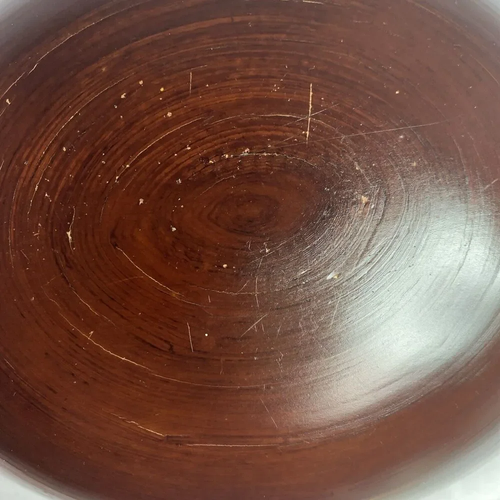 VTG Bamboo Dough Bowl Decor Serving Oval Carved Wood Grain Boho Cottage Gorpcore